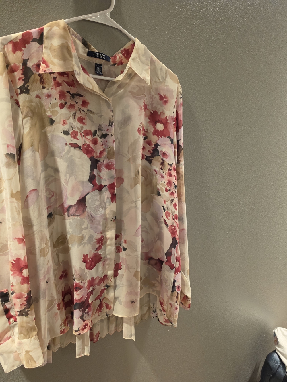 Chaps Floral Cream and Pink Button-Down Shirt